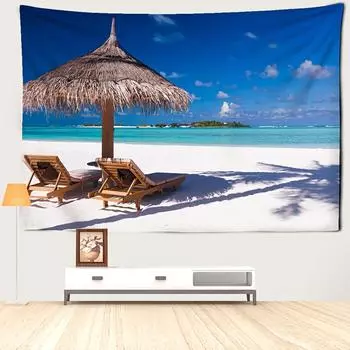 Преобразите свой дом с помощью гобелена с морским пейзажем — в комплект входят настенная подвеска, украшение комнаты и установочный пакет 95x73cm