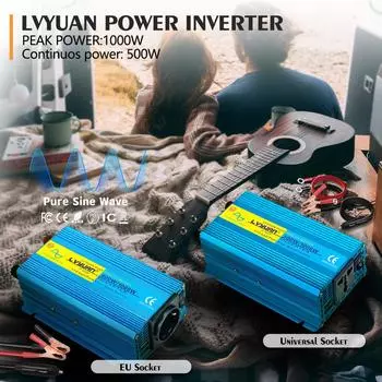 Преобразователь напряжения постоянного тока 12 В в переменный ток 220 В, 500 Вт/1000 Вт, адаптер для зарядки, ЕС/универсальная розетка, поставка автоаксессуаров, инвертор питания 220 В 12V 220V Universal синий