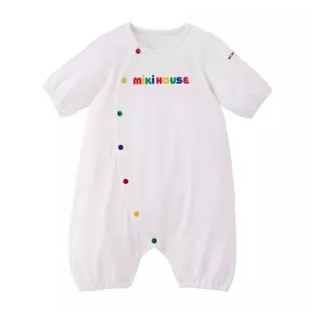 Preor Open Made in Birth Baby White [MIKI HOUSE] Комбинезон, Спереди, Логотип, Однотонный, Япония, Мальчики, Девочки, Новорожденные, Подготовка, Одежда, 40-1285-145, белый