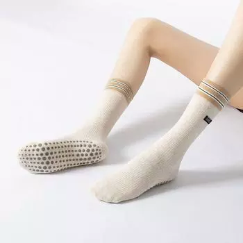 Преппи носки для йоги Нескользящие Профессиональные Женские Специальные Носки для Пилатеса Контрастного Цвета Новые Комнатные Носки для Помещений Спортивные Носки Shallow khaki