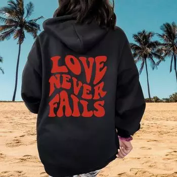 Preppy Hoodie Love Never Fails Hoodie College Hoodie Trendy Hoodie Oversize Hoodie Tumblr Hoodie Oversize Sweater S розовый