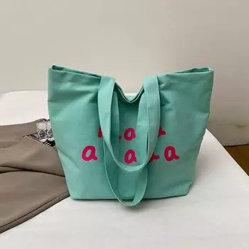 Preppy Style Letters Canvas Bag Women 2025 New Arrival Tide Fashion South Korea Tote Bag Casual Large Capacity Shopping Bag Green