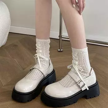 Preppy Style Women s Lolita Shoes Platform Loafers Women Japanese Style Vintage Mary Jane shoes Classic buckle single shoes 35 чёрный