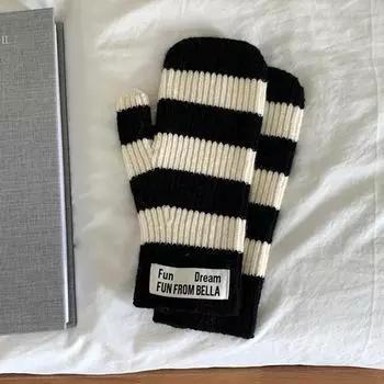 Preppy Winter Warm Riding Gloves Thickened Electric Vehicle Gloves Simple Striped Gloves Girl Style 1