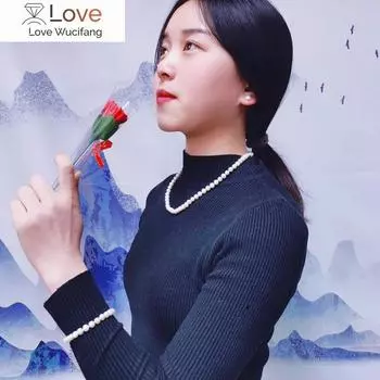 Пресноводный жемчуг 6-7 мм натуральная нить почти круглая ювелирные наборы для женщин подарок 44cm adjustable розовый