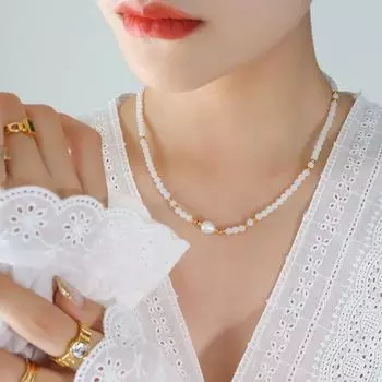 Пресноводный жемчуг, кристально чистый стеклянный камень, бисерное ожерелье, французское невыцветающее легкое роскошное темпераментное ювелирное изделие
