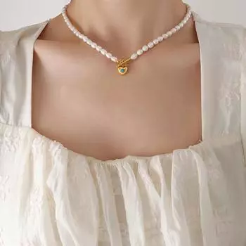 Пресноводный жемчуг, соединяющий сердце, инкрустированное бирюзой, с пряжкой, ожерелье, ювелирные изделия