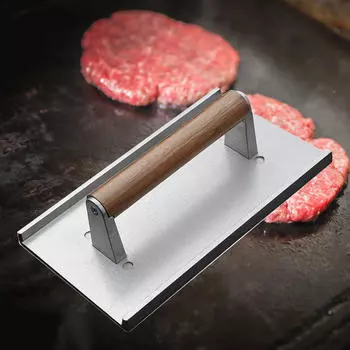 Пресс для бекона, гриль-барбекю с деревянной ручкой, прямоугольный, мощный, для приготовления котлет, гамбургеров 20.8cmx10.8cm