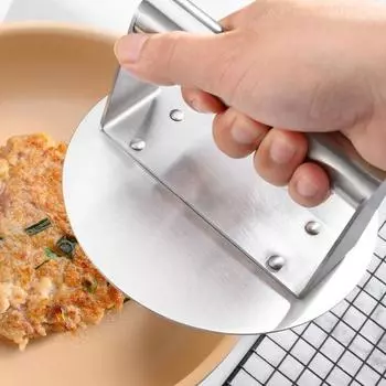 Пресс для бургеров из нержавеющей стали с ручкой, круглый 6,3-дюймовый пресс для бургеров, антипригарный, пищевой, гладкий, гриль, пресс для мяса, блинов, сковороды с плоским верхом серебряный