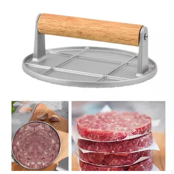 Пресс для бургеров, решетка для гриля, кухонная утварь с деревянной ручкой, пресс для стейков, для антипригарного покрытия Round