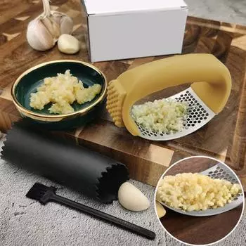 Пресс для чеснока из нержавеющей стали, удобная мясорубка для чеснока для легкого измельчения, дробилка для чеснока с щеточной оболочкой для пальцев, экономящий время измельчитель чеснока синий