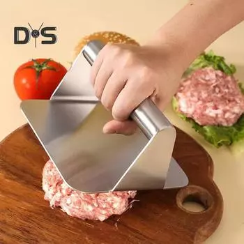 Пресс для гамбургеров из нержавеющей стали с ручкой, квадратный круглый антипригарный пищевой гриль, сковорода для мяса, бекона, стейка, гамбургера, ручной измельчитель, кухонный инструмент Square