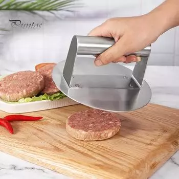 Пресс для гамбургеров из нержавеющей стали с ручкой 6,3-дюймовый круглый пресс для гамбургеров с антипригарным покрытием, гладкий пресс для мяса на гриле для жарки блинов с плоской вершиной серебряный