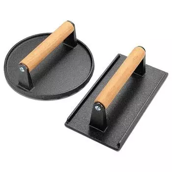 Пресс для гамбургеров, сверхмощный чугунный пресс для бекона, мясной стейк с деревянной ручкой для сковороды, сэндвичей, сковороды с антипригарным покрытием