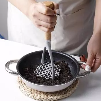 Пресс для картофеля из нержавеющей стали с деревянной ручкой, легкий нержавеющий кухонный инструмент для пюре из овощей, фруктов, фасоли