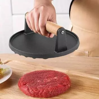 Пресс для мяса для гриля, круглый чугунный пресс для бекона, прямоугольный пресс для бургеров с деревянной ручкой с деревянной ручкой Square