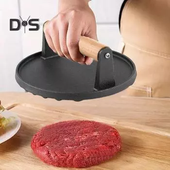 Пресс для мяса для гриля, круглый чугунный пресс для бекона, прямоугольный пресс для бургеров с деревянной ручкой с деревянной ручкой Square