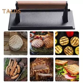 Пресс для мяса Пресс для гамбургеров Прямоугольный круглый сверхпрочный литой пресс для бекона Сковорода для стейка Preee с антипригарным покрытием и деревянной ручкой Square