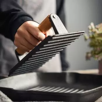 Пресс для мяса Yousheng для гриля, круглый чугунный пресс для бекона, прямоугольный пресс для бургеров с деревянной ручкой с деревянной ручкой Square