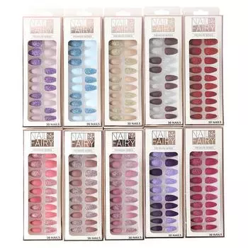 Пресс для наращивания накладных ногтей с клеем, полные кончики ногтей, блестящие накладные ногти, украшения для дизайна ногтей своими руками 02