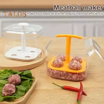 Пресс-форма для изготовления фрикаделек Прозрачная крышка с антипригарным покрытием Прочный Легко чистится Сделайте 4 шарика одновременно Кухонный инструмент для формочек для фрикаделек из говядины белый