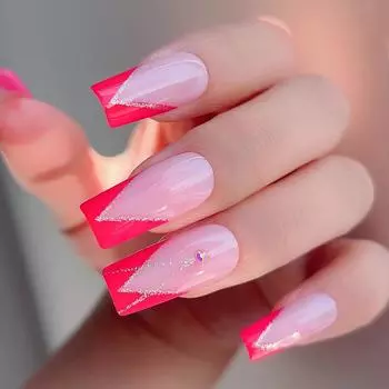 Press on Nails French Tip Nails Square Nail Tips Fake Nails Full Cover False Nails with Glitter Design Acrylic Nails