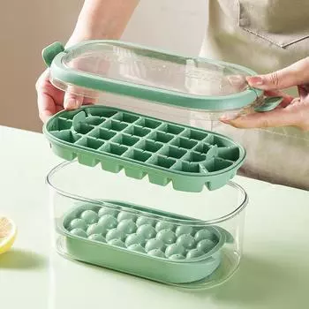 Пресс-тип для изготовления кубиков льда с коробкой для хранения. Креативные формы для кубиков льда. Портативный контейнер. Ящик для льда большой емкости для вечеринок. Барный инструмент. Кухонный инструмент. бежевый