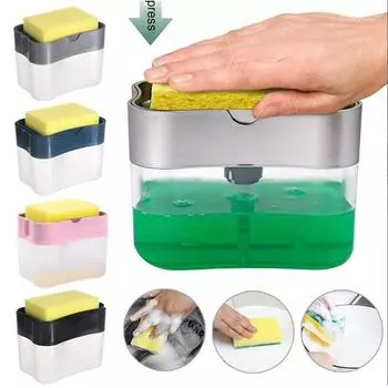 Пресс-тип, мыльница, губка, дозатор мыла, автоматический распределитель, кухонная посудомоечная машина, мыльница, контейнер для моющего средства, кухонные инструменты чёрный