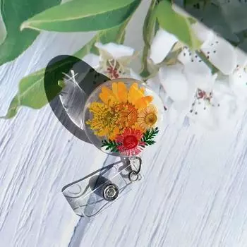 Pressed Floral Work Badge Charm ID Badge Clip Reels Keyring ID Lanyard Card Badge Holder Badge Reel 03