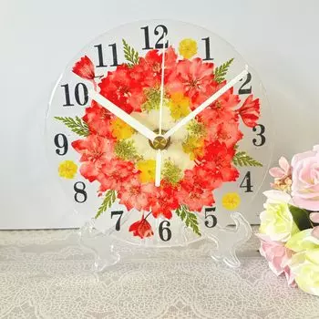 Прессованные цветочные часы, настенные часы с цветочным кругом, настольные часы ручной работы, подарочная милая коробка 15 см (Алый)