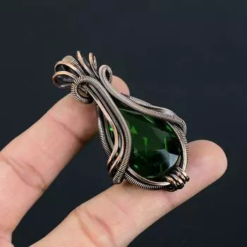 Красивый хром диопсид драгоценный камень ручной работы медная проволока обертка ювелирные изделия кулон для свадебного подарка 2.64 Inches зелёный