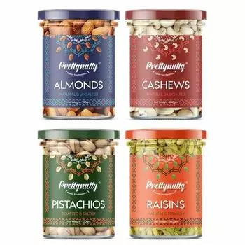 PrettyNutty Diwali Gift Сухофрукты Комбо-Упаковка 400 г (Миндаль, кешью, фисташки, изюм) – Идеально подходит для подарков и празднования праздников