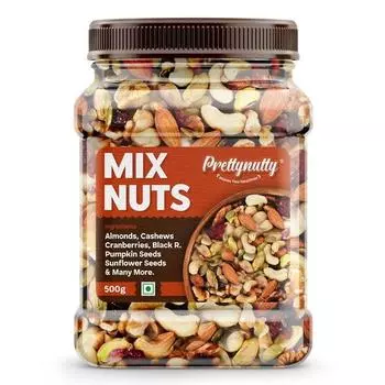 PrettyNutty Healthy Nutmix 500 г, сушеный миндаль, черный изюм, кешью, клюква, черные финики и многое другое. (Упаковка банок)
