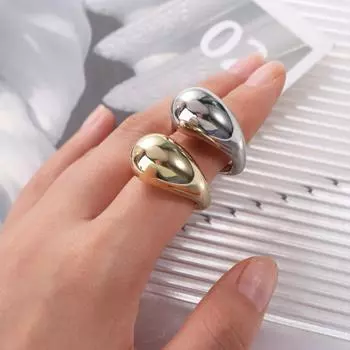 Преувеличение Металл Открытые Кольца Регулируемый Ретро Кольцо На Палец Капля Воды Кольцо Девушка серебряный