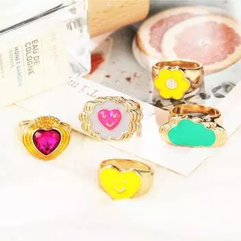 Преувеличение, широкое облако, кольца на палец, золотой цвет, металл, панк, улыбка, лицо, сердце, Anillos для женщин и мужчин, кольцо Bague, ювелирное изделие, подарок