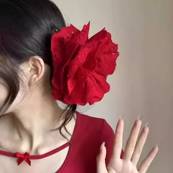 Преувеличенная большая кружевная заколка-краб для волос 2025 Новая элегантная заколка для волос Шпилька Зажим-акула Заколки Женские аксессуары для волос красный