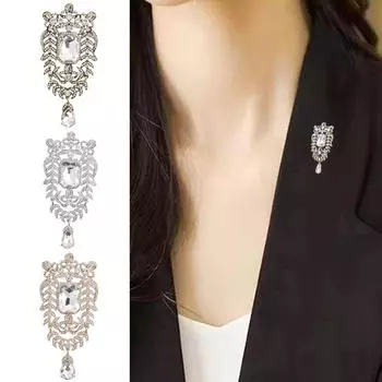 Преувеличенная брошь для пальто — блестящий декор со стразами, полая булавка для платка геометрической формы, шляпа-сумка, простой значок, модные аксессуары серебряный