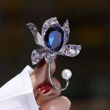 Преувеличенная брошь с синим цветком, роскошная брошь в виде орхидеи золотого цвета, булавка для женского костюма, аксессуары для пальто жёлтый