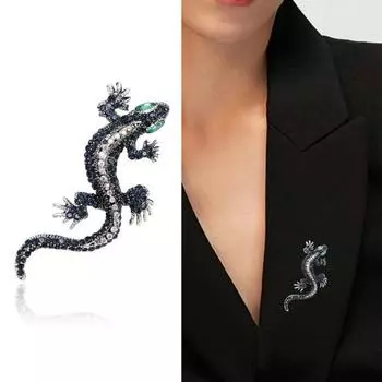 Преувеличенная брошь в форме геккона, блестящие стразы, инкрустированная булавка, шаль из искусственного шелка, пряжка, значок для платья зелёный