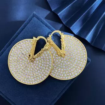 Преувеличенная индивидуальность, полный бриллиант, металлический рельеф, V-образная этикетка, диск, большие серьги, женская мода, Flow серьги золотой