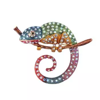 Преувеличенная креативная брошь-хамелеон со стразами, высококачественная универсальная брошь в виде животного, булавка для костюма, защищающая от света