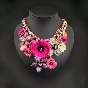 Преувеличенная металлическая ключичная цепочка модное цветочное ожерелье с искусственным кристаллом кулон разноцветный