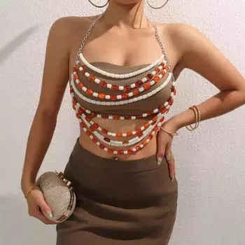 Преувеличенная многослойная цепочка из жемчуга для тела, пляжный отдых, музыкальный фестиваль, вечеринка с цепочкой на груди, аксессуары для шеи, сексуальная одежда One Size