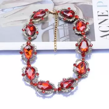 Преувеличенная мода ретро суд роскошь кристалл драгоценный камень короткое ожерелье ключицы цепь аксессуары