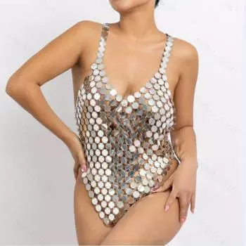 Преувеличенная одежда с блестками, платье с цепочкой для тела для женщин, украшения для ночного клуба, вечеринки