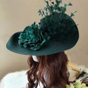 Преувеличенная повязка на голову Изысканная повязка на голову в стиле цилиндра с цветочным декором и перьями Яркий вино красного