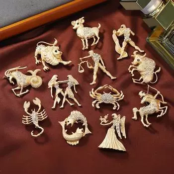 Преувеличенная винтажная брошь 12 созвездий животное со стразами брошь дизайн булавка для одежды