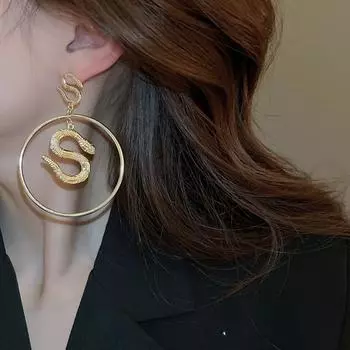 Преувеличенная змея Золотая подвеска в виде змеи Золотые серьги Преувеличенные праздничные серьги золотой