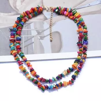 Преувеличенное бохо-стильное отпускное двойное ожерелье из цветного гравия для женщин, ручная работа, ключица из бисера