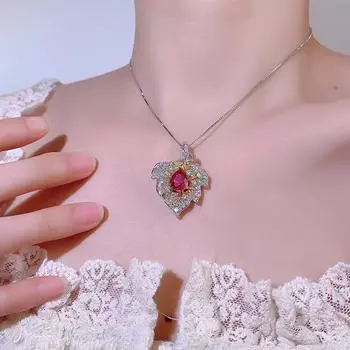 Преувеличенное цветное ожерелье-сокровище, имитация натурального цвета голубиной крови, королевского синего цвета, розового циркония, желтого циркония, подвеска с каплями, женское